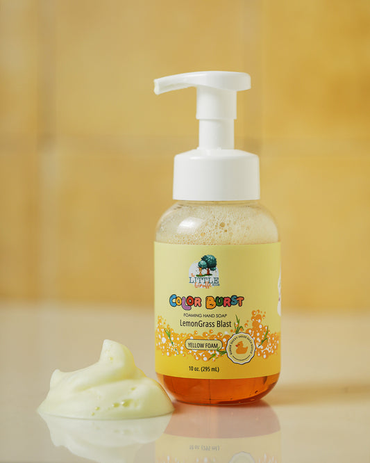 Non-Toxic, Colorful Foaming Hand Soap for Kids. Yellow Foam. Lemongrass Scented.