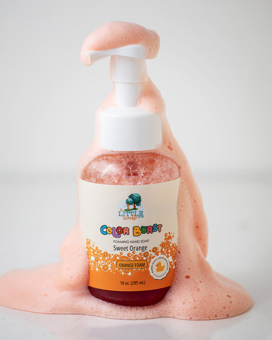 Non-toxic, Colorful Foaming Hand Soap for Kids. Orange Foam. Sweet Orange Scented