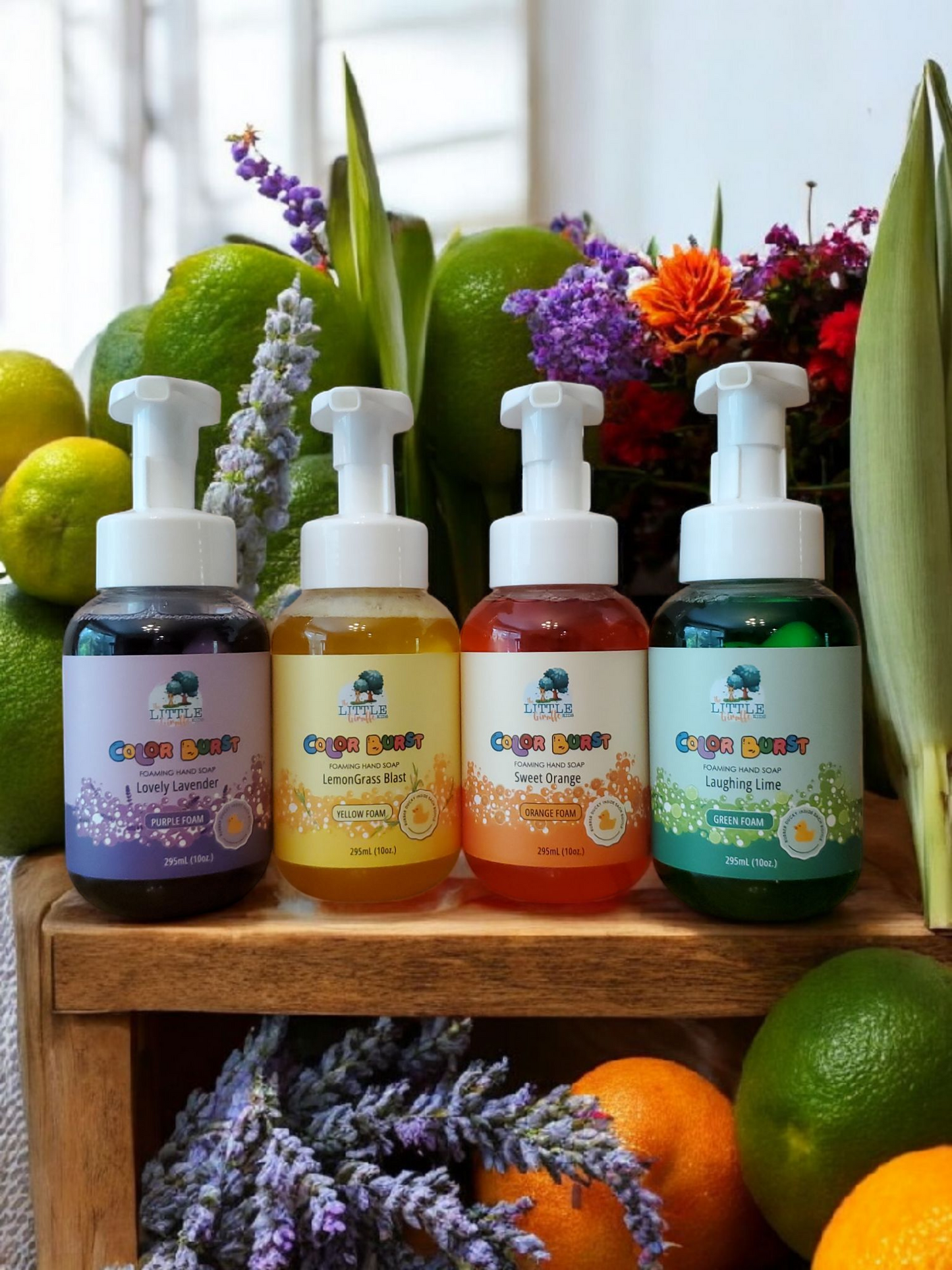 Rainbow collection. Four Pack. Lavender, Sweet Orange, Lime and Lemngrass Foaming Hand Soaps