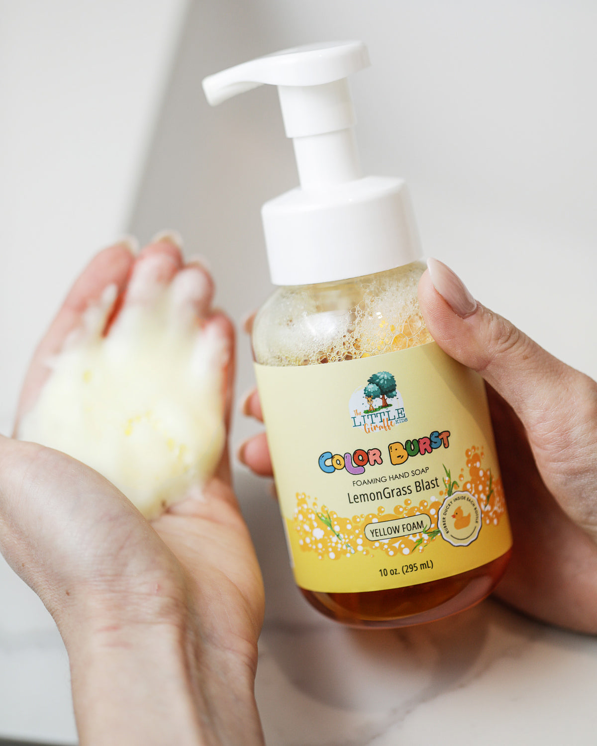 Non-Toxic, Colorful Foaming Hand Soap for Kids. Yellow Foam. Lemongrass Scented.