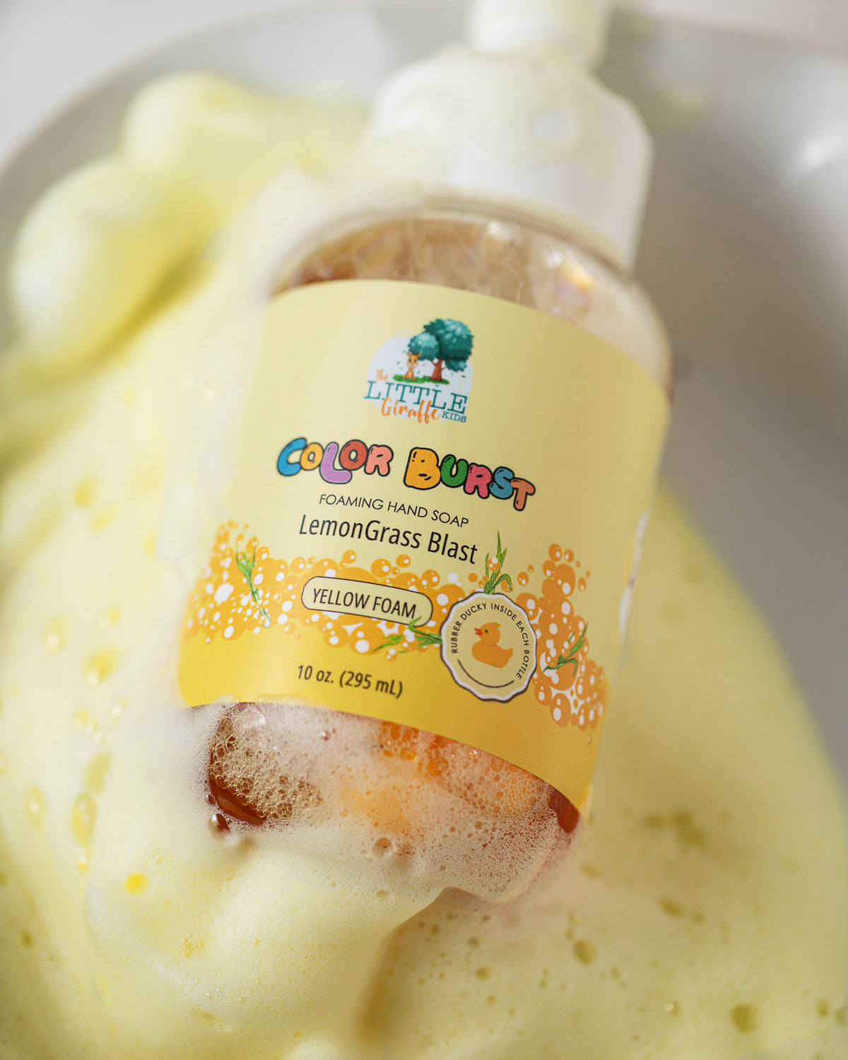 Non-Toxic, Colorful Foaming Hand Soap for Kids. Yellow Foam. Lemongrass Scented.