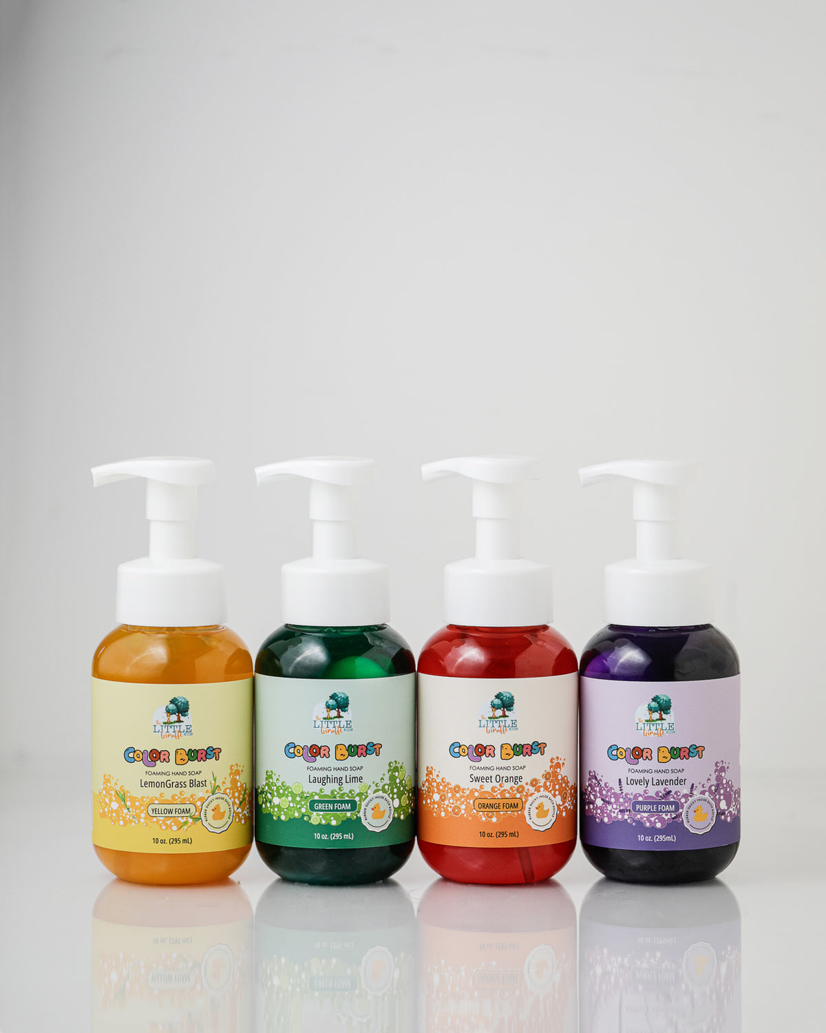 Rainbow collection. Four Pack. Lavender, Sweet Orange, Lime and Lemngrass Foaming Hand Soaps