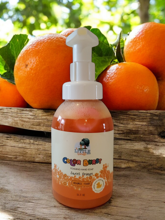 Organic, Colorful Foaming Hand Soap for Kids. Orange Foam. Fragrance Sweet Orange.