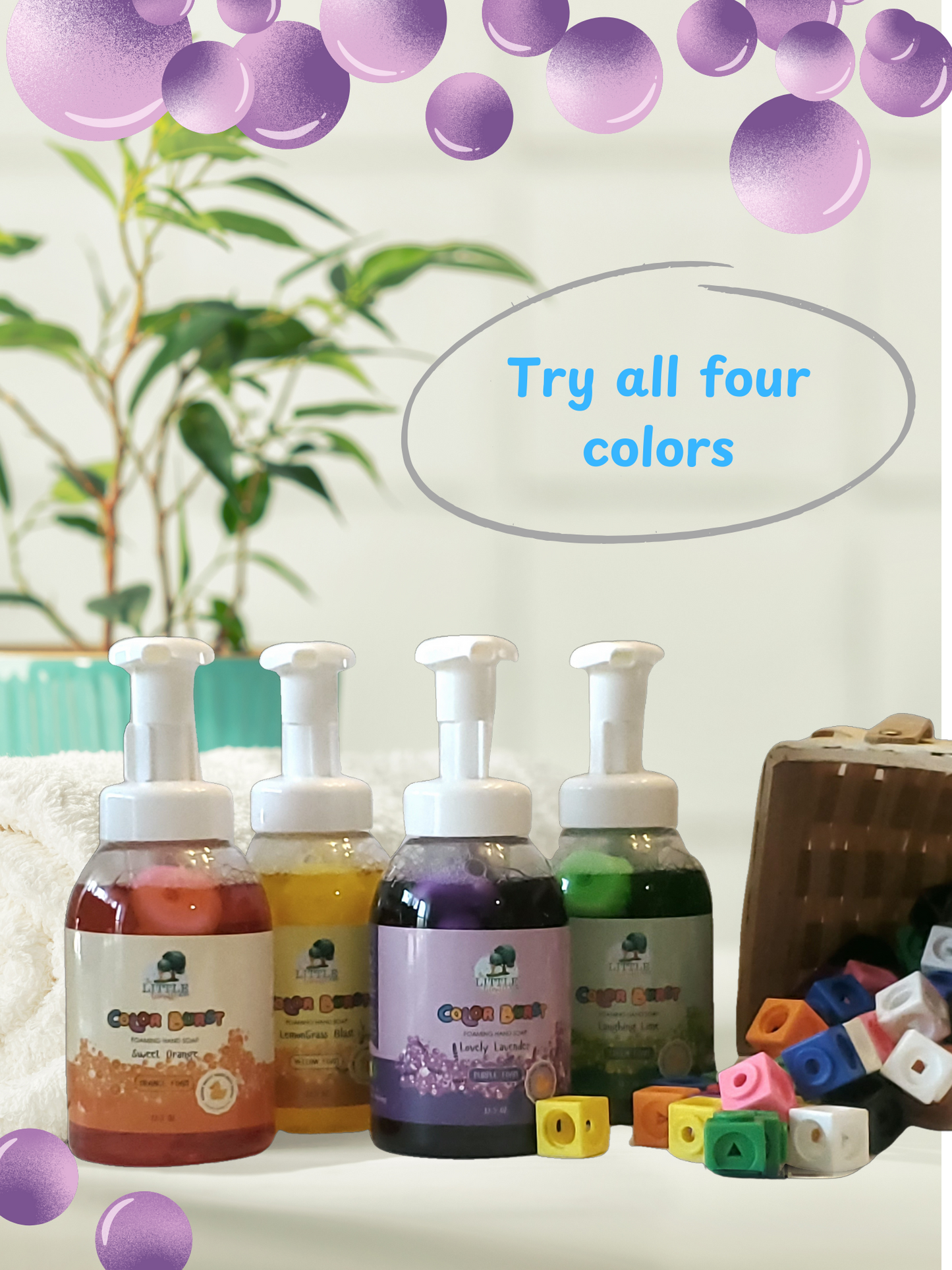 Organic, Colorful Foaming Hand Soap for Kids. Purple Foam. Lavender Fragrance.